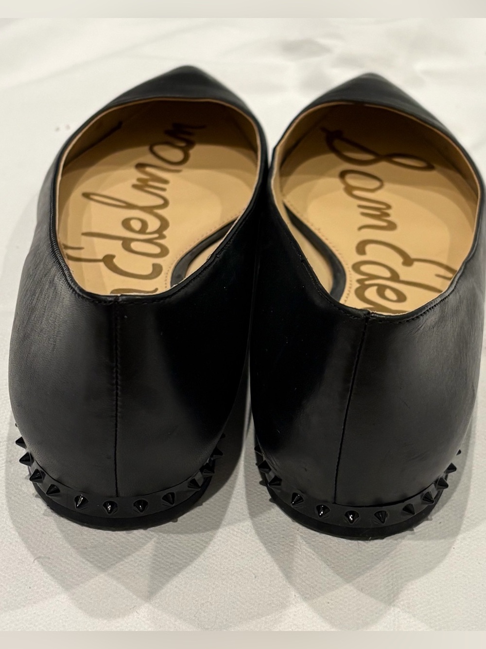 Sam Edelman Reyanne Black Leather Pointy Toe Ballet Flats Studded Heel Size 9 - Picture 6 of 6